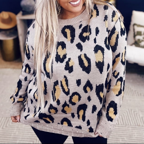 First Love Sweaters - EUC Bold Neutral-toned Stylish Trendy Leopard Print Soft Sweater Top Sz L